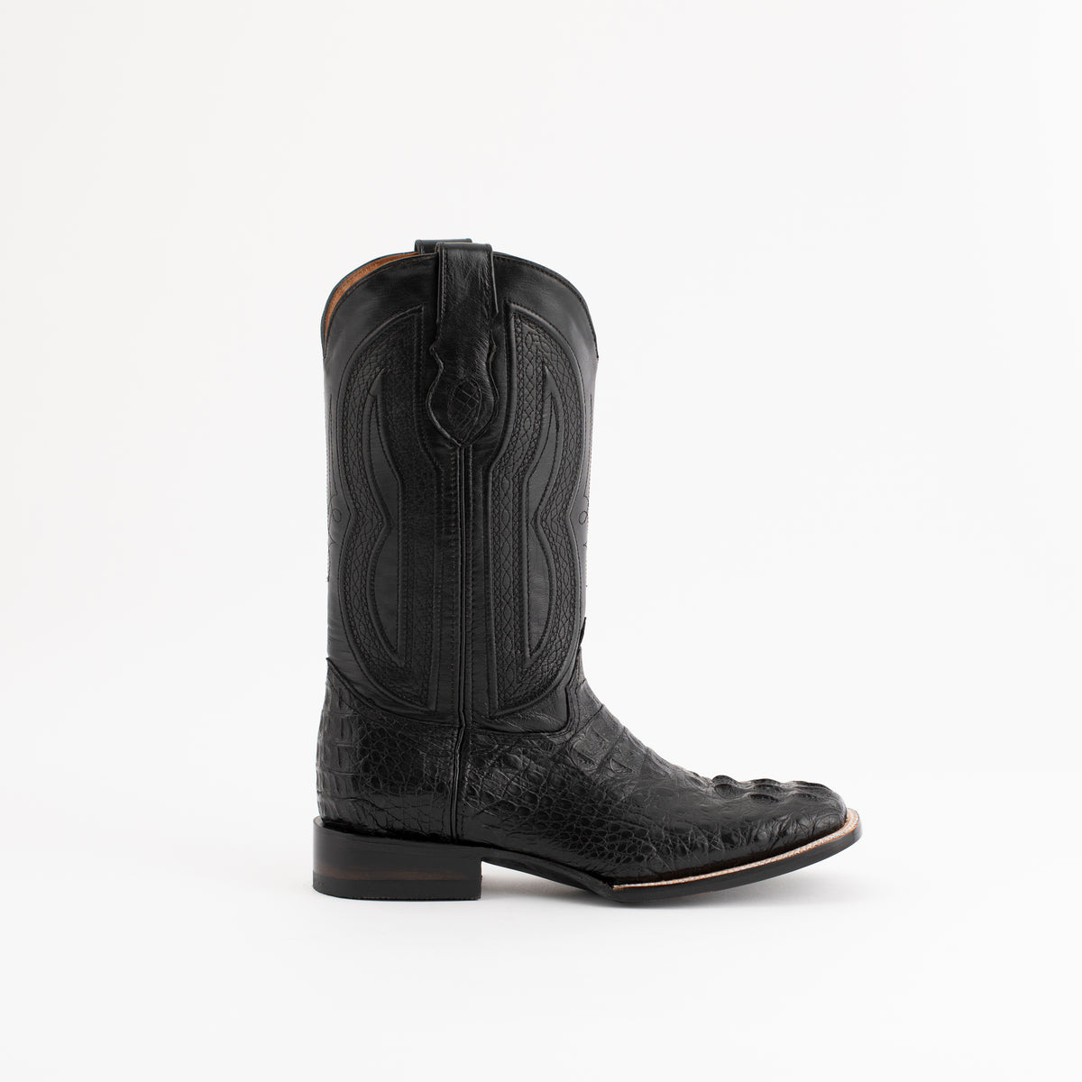 Ferrini Men's Dakota Belly Caiman Western Boots - Square Toe Handcrafted Black