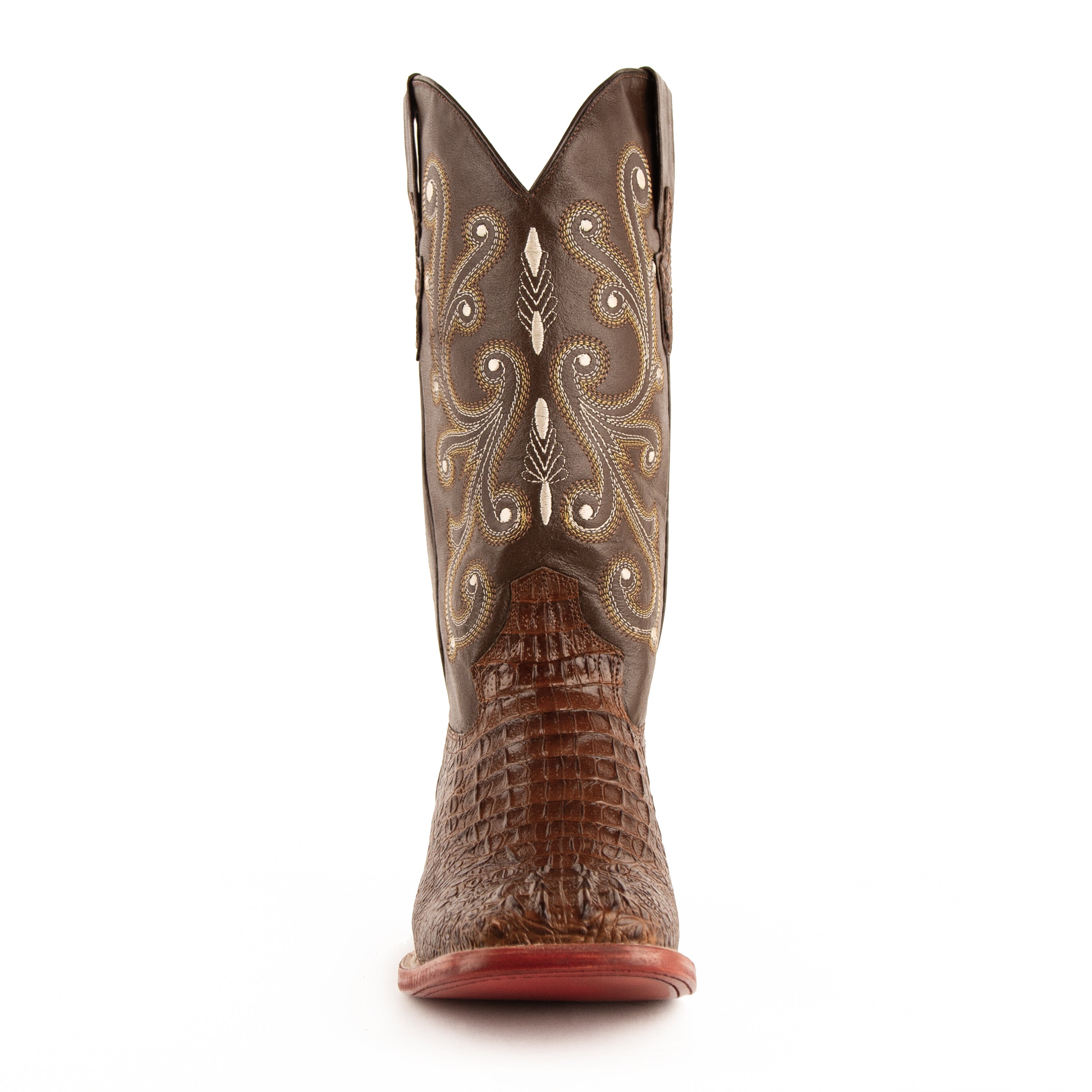 Mens Brown Crocodile Belly Print Exotic Leather Boot. Traditional look perfect in the arena, business meetings or social settings. Truly a boot for any occasion.