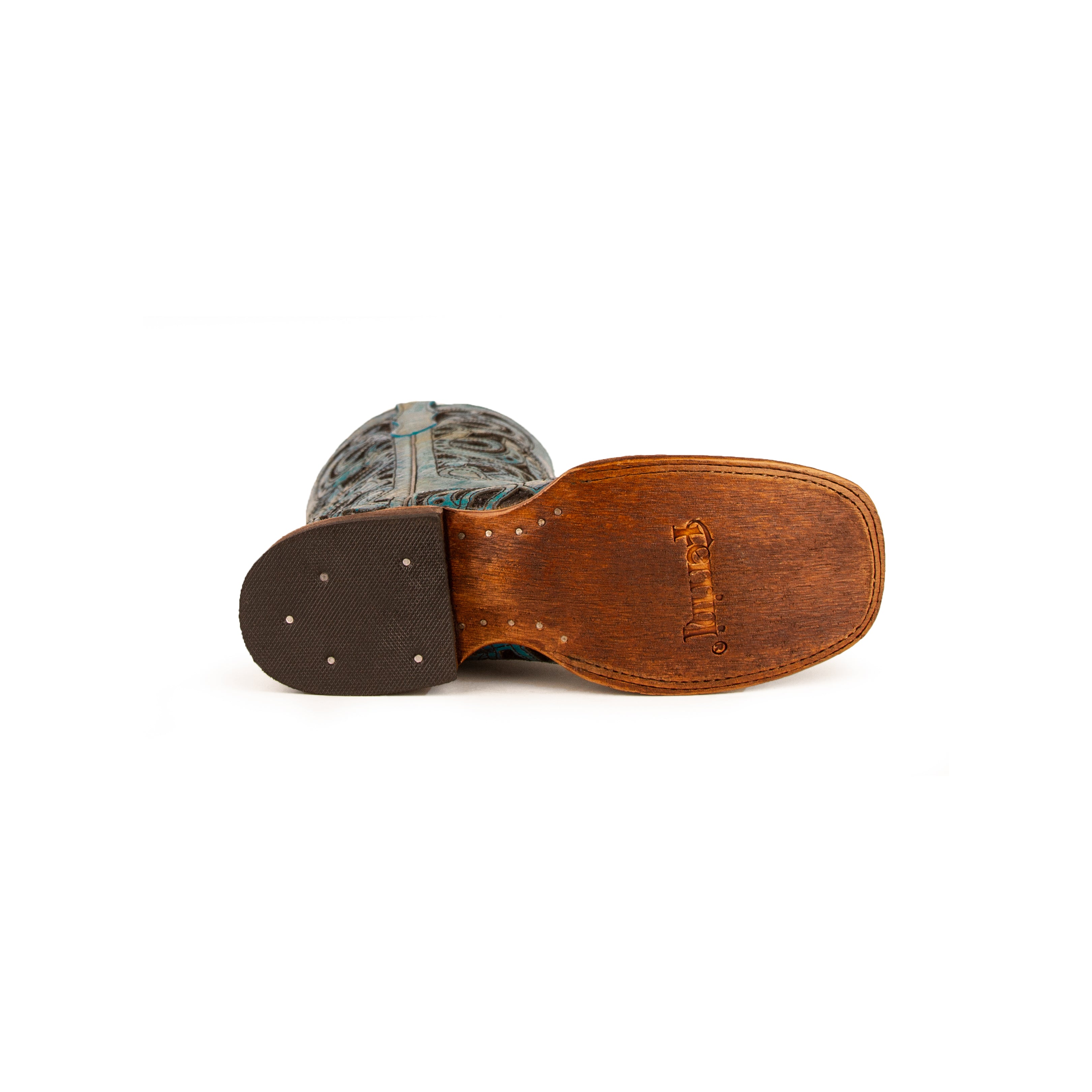 Horseshoe: Distressed Leather Turquoise Cowboy Boot - Ferrini USA
