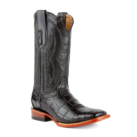 "Stallion" Handcrafted Alligator Belly Square Toe Black Cowboy Boot
