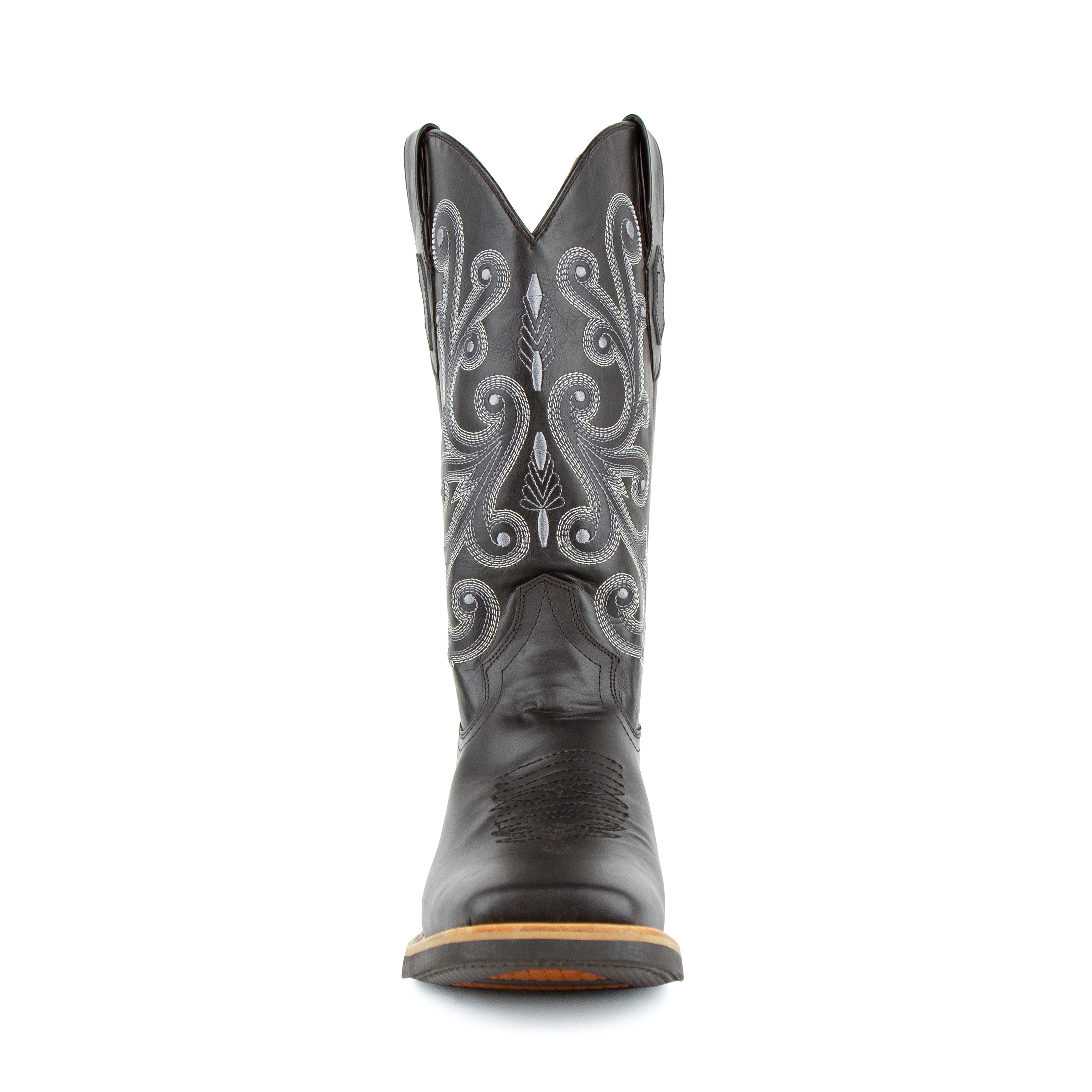 French Calf Black Leather Cowboy Boot with Square Toe - Ferrini Boots