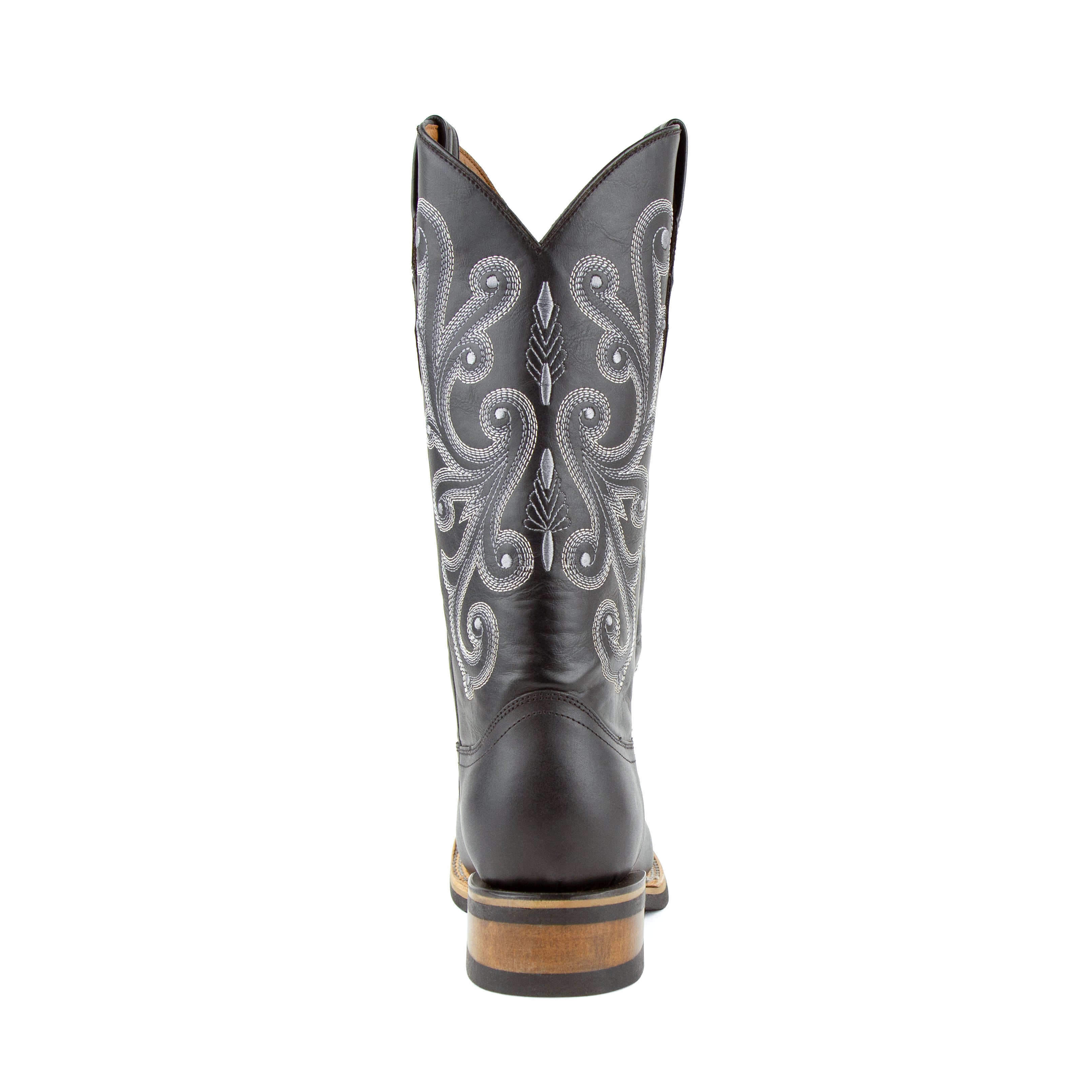 French Calf Black Leather Cowboy Boot with Square Toe - Ferrini Boots