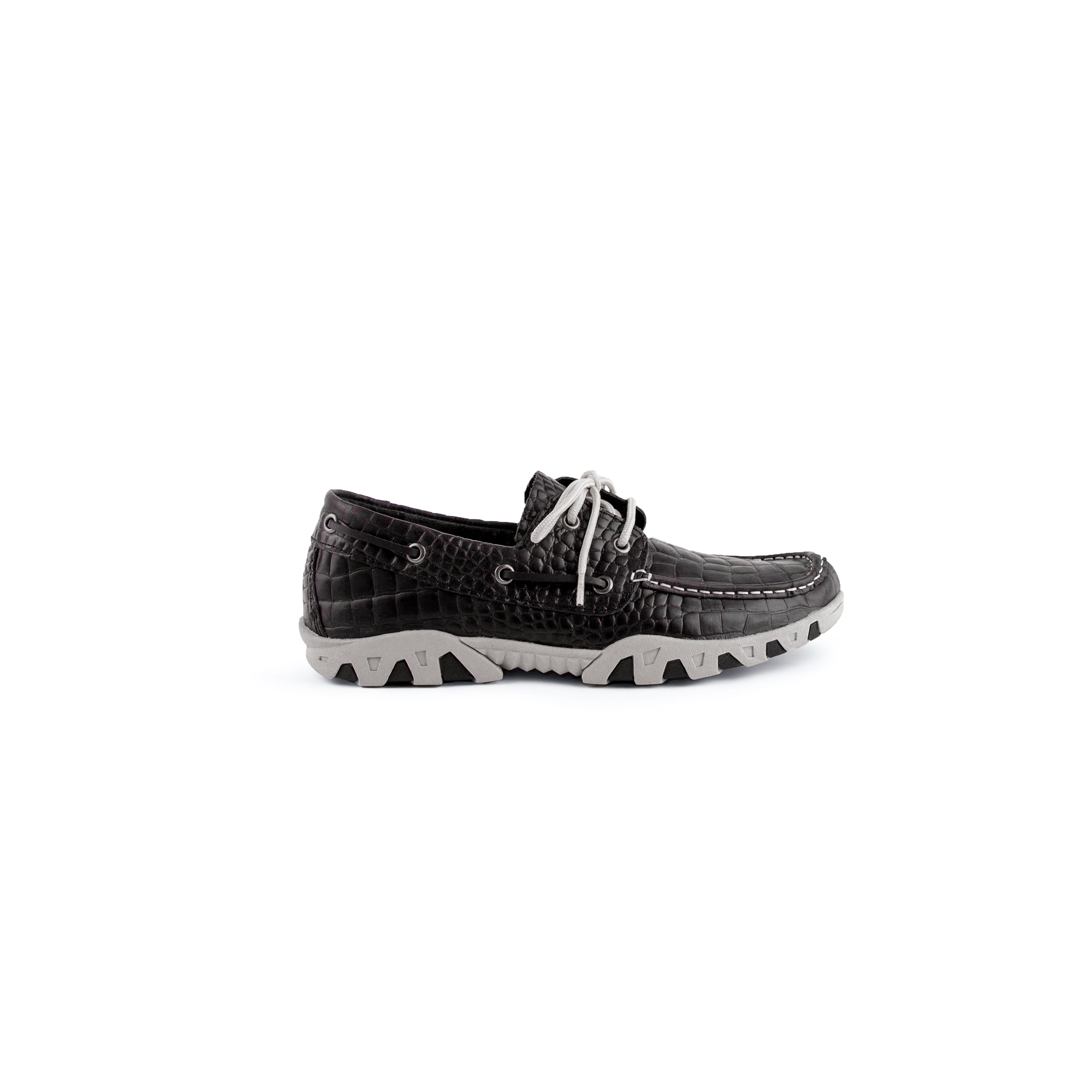 Comfortable Black Leather Loafer with Cream Laces | Ferrini USA