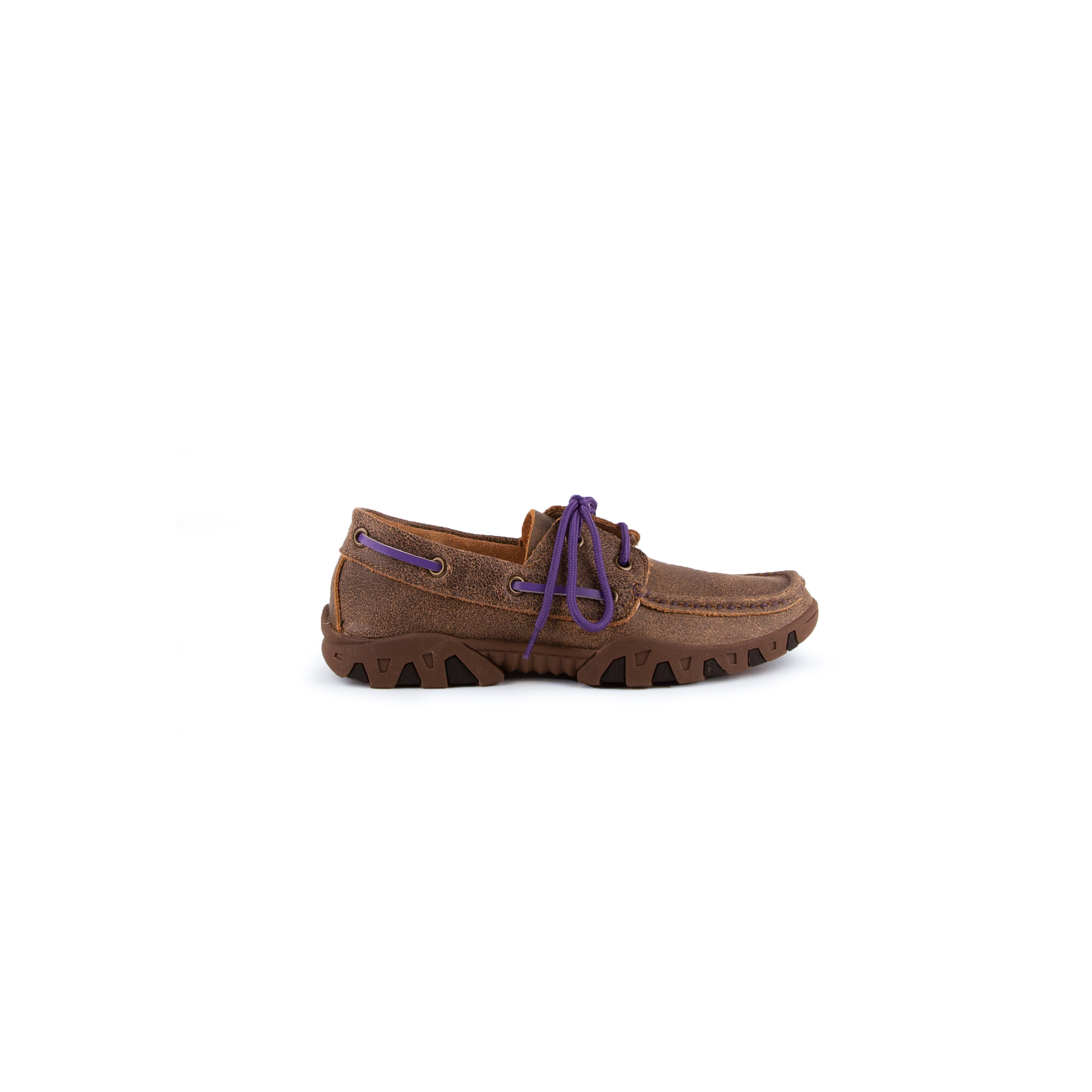 Comfortable Distressed Leather Loafer with Purple Laces - Ferrini USA