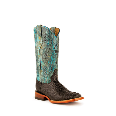 "Stampede" Women's Crocodile Print Teal Leather Boot | Ferrini Boots